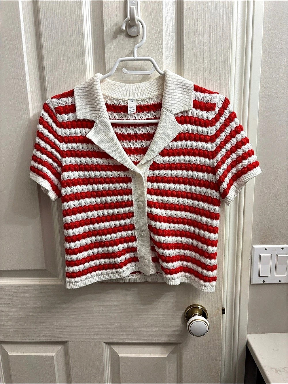Red & White Striped Knit Polo XS